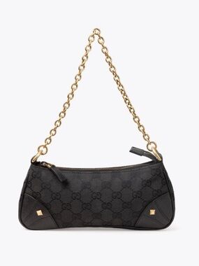 Gucci Black Signature "GG" Canvas Chain Link Nailhead Pochette Handbag